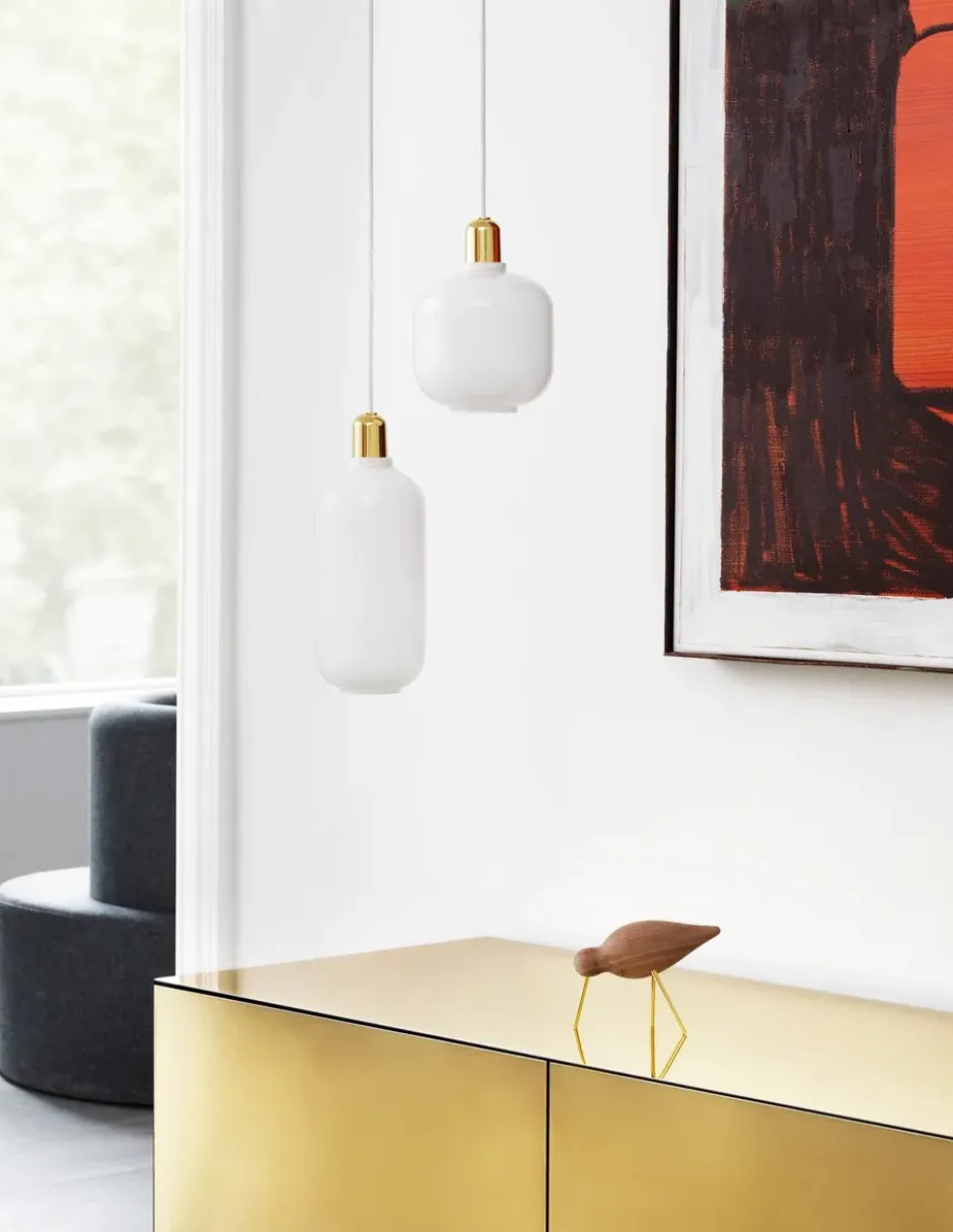 Amp lampa liten, Vit-mässing
