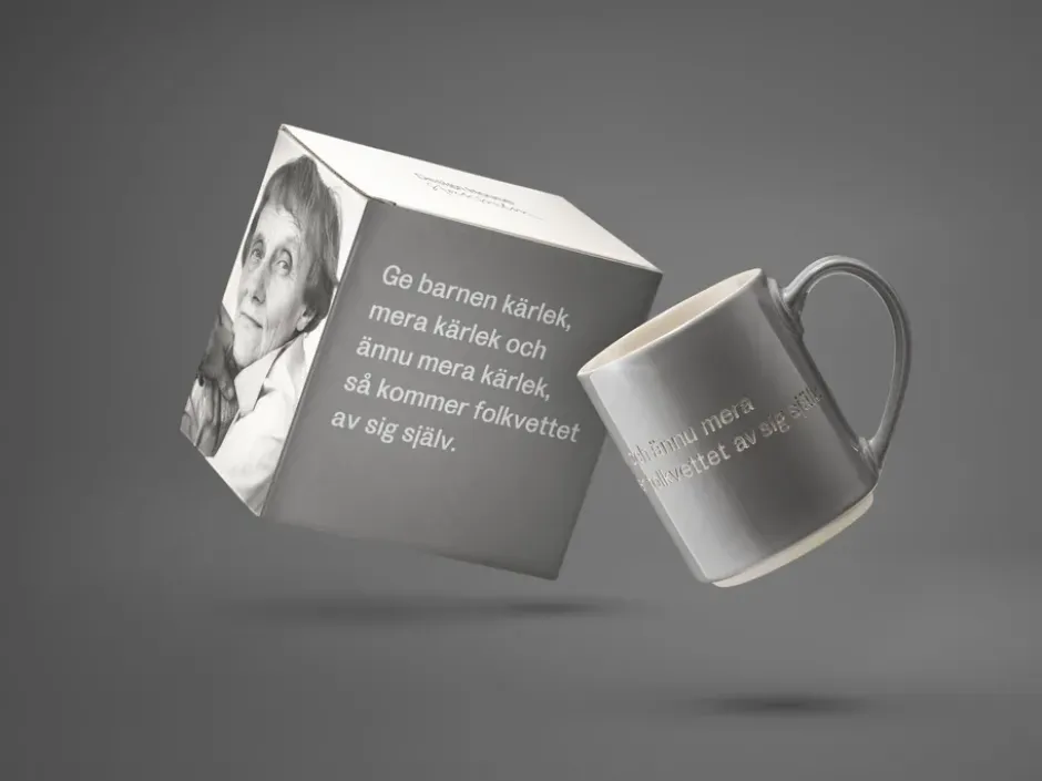 Astrid Lindgren mugg, ge barnen kärlek, svensk text