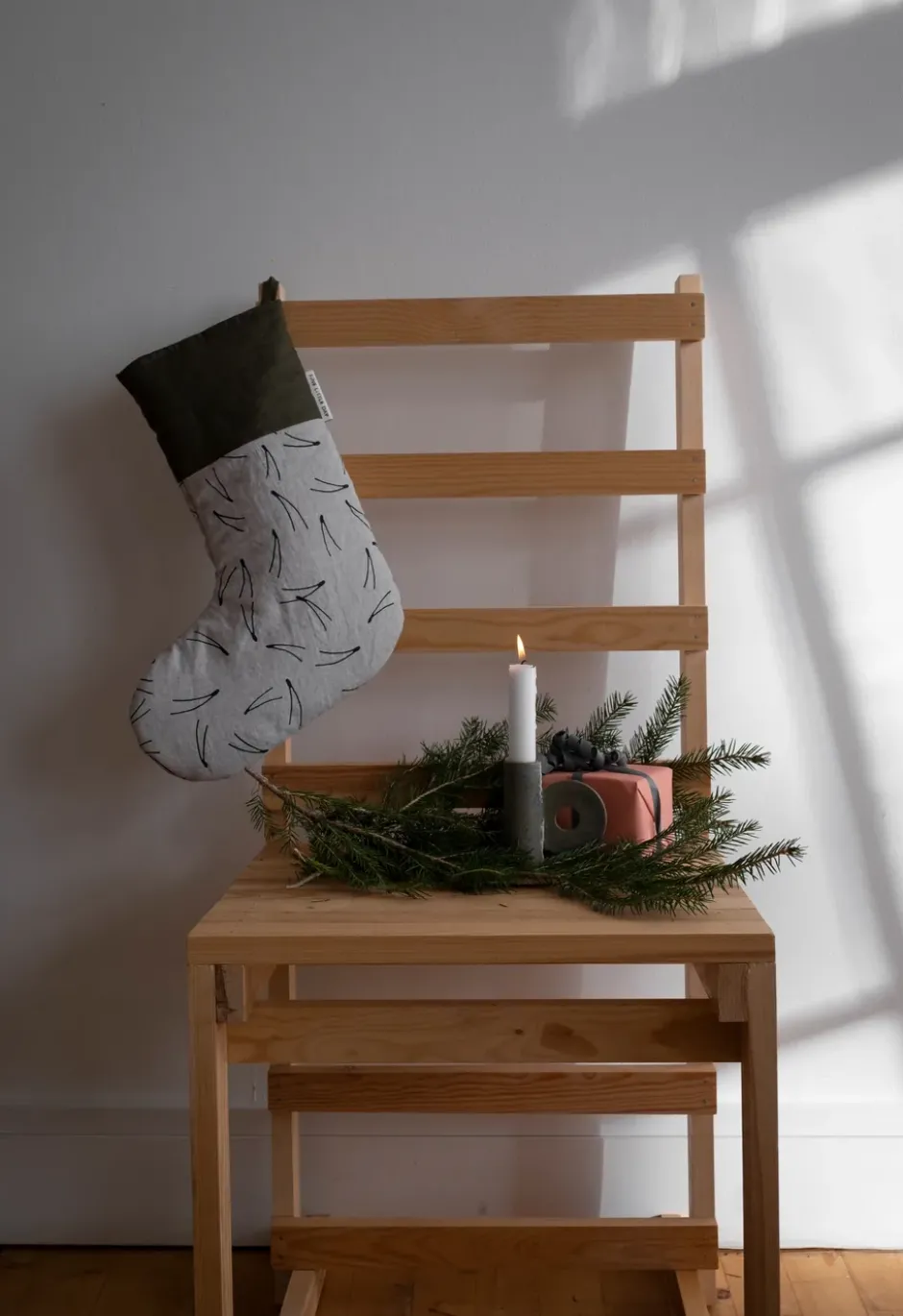 Barr julstrumpa 40 cm, Svart-grön-natur