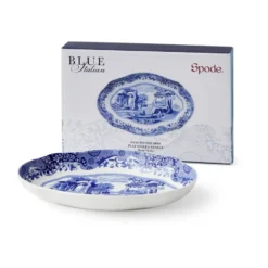 Blue Italian fat oval 14x21 cm, Blå-vit