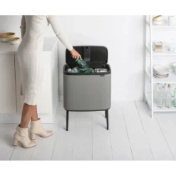 Bo touch bin 11+23 liter, Mineral concrete grey
