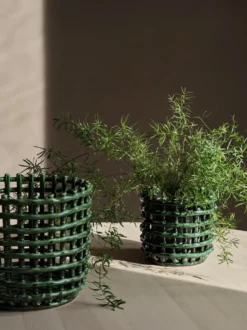 Ceramic flätad korg Ø16 cm, Emerald Green