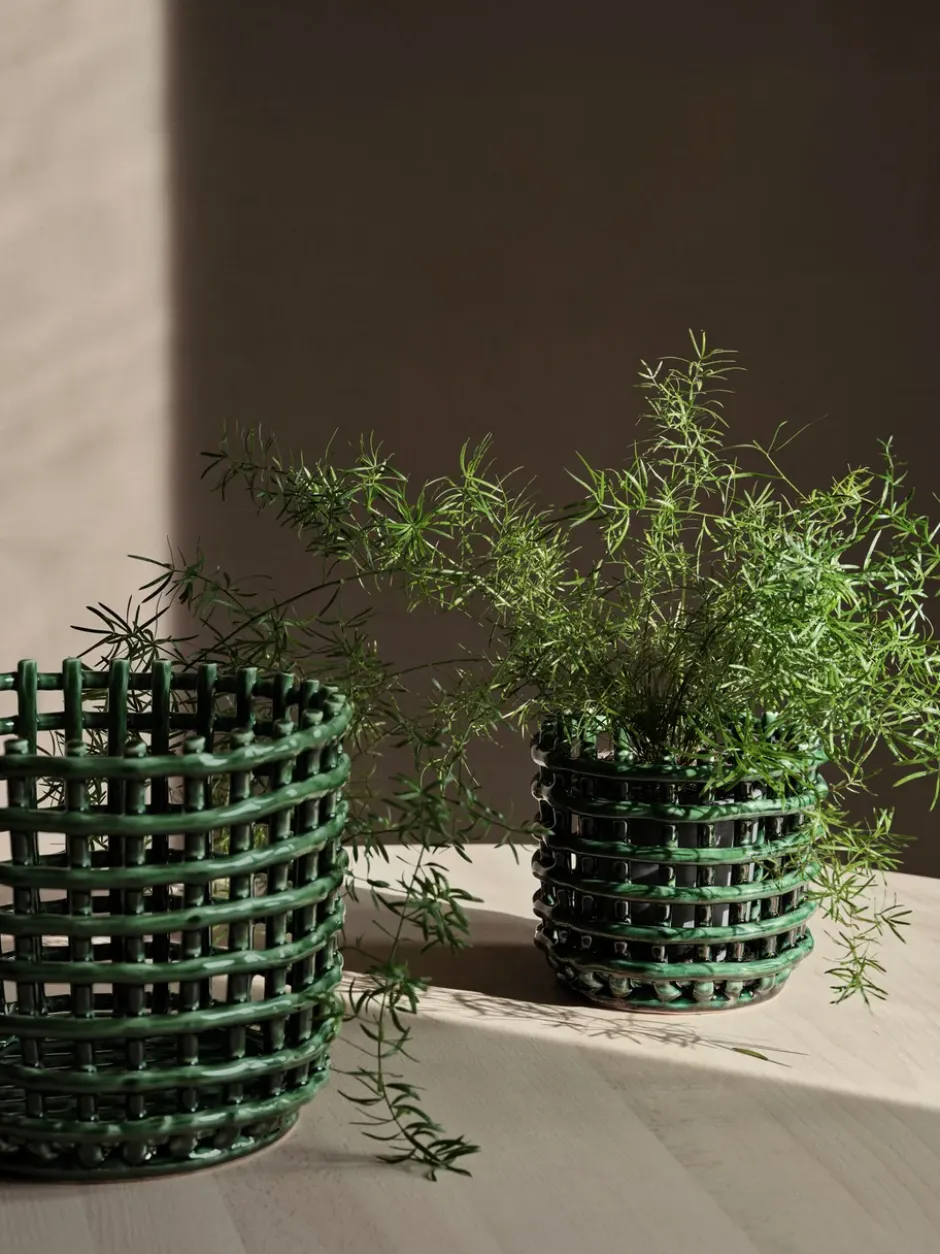 Ceramic flätad korg Ø23,5 cm, Emerald Green