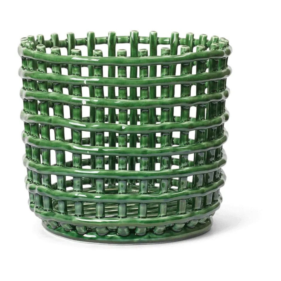 Ceramic flätad korg Ø23,5 cm, Emerald Green