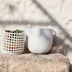 Ceramic flätad korg Ø23,5 cm, Off white