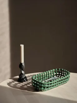 Ceramic flätad korg oval 15x30 cm, Emerald Green