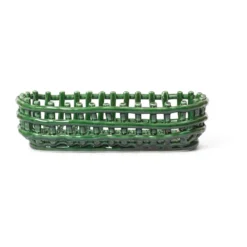 Ceramic flätad korg oval 15x30 cm, Emerald Green