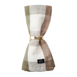 Checked Linen/Cotton tygservett 50x50 cm, Olive