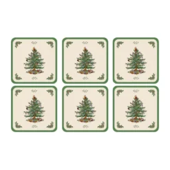Christmas Tree glasunderlägg, White-green-red, 6-pack