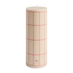 Column Candle blockljus large 25 cm, Off white-red grid check