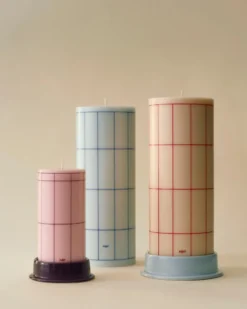 Column Candle blockljus large 25 cm, Off white-red grid check