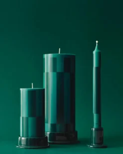 Column Candle blockljus small 15 cm, Green-dark green large check