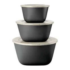 Connect Stockholm skål+lock 3 delar biocirk plast, Nature ash grey