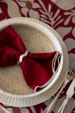 Ditte serveringsskål, Beige-vinröd
