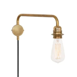 Edison vägglampa arm ned, mässing rå