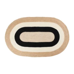 Elin striped oval jutematta 92x150 cm, Black