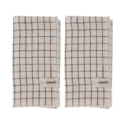 Ernst servetter 2-pack rutig 40x40 cm, Svart-beige