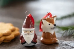Fox & Santa dekorationshänge 2 delar, Röd-vit-brun