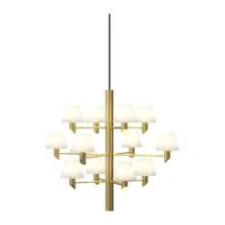 Gil krona 12 ljuskrona, Satin brass-opal glas