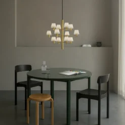 Gil krona 12 ljuskrona, Satin brass-opal glas
