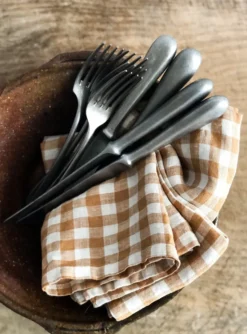 Gingham rutig linneservett 45x45 cm, Biscuit