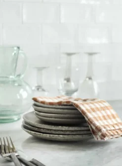 Gingham rutig linneservett 45x45 cm, Biscuit