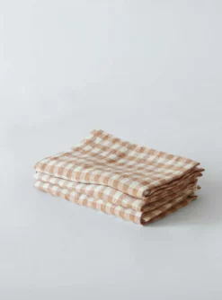 Gingham rutig linneservett 45x45 cm, Biscuit