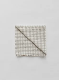 Gingham rutig linneservett 45x45 cm, Natural