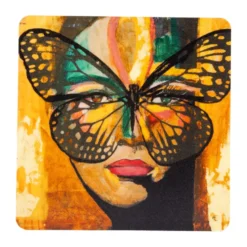 Golden Butterfly glasunderlägg 9x9 cm, Orange-black