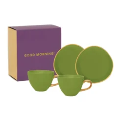 Good Morning gåvoset Cappuccino mugg & fat 2-pack, Evergreen sprig
