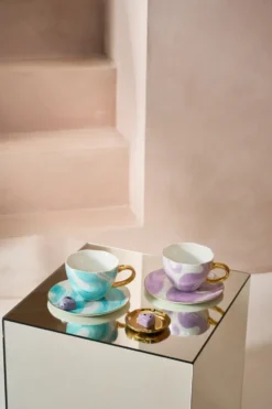 Good Morning gåvoset Cappuccino mugg & fat 2-pack, Valuri violet