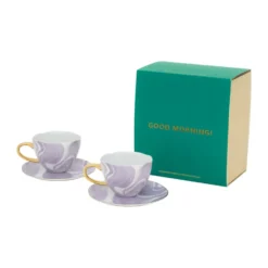 Good Morning gåvoset Cappuccino mugg & fat 2-pack, Valuri violet