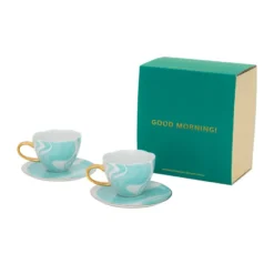 Good Morning gåvoset Cappuccino mugg & fat 2-pack, Valuri emerald green
