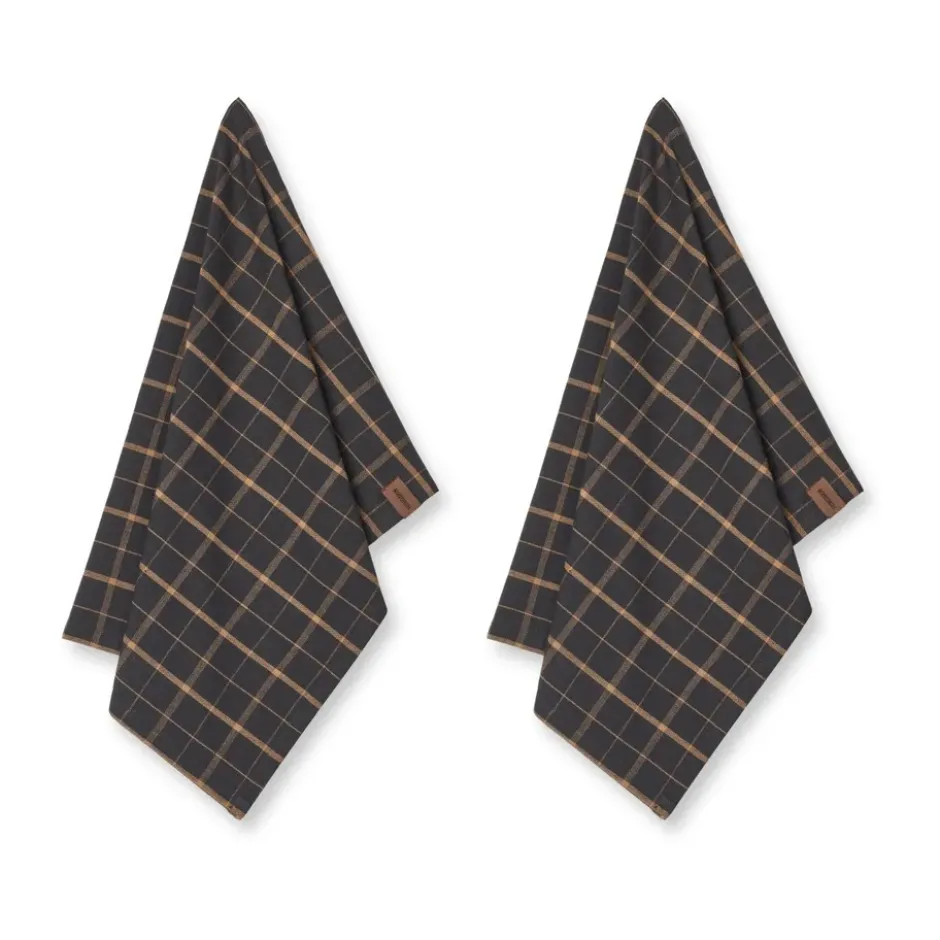 Humdakin Recycled kökshandduk 45x70 cm 2-pack, Brown plaid