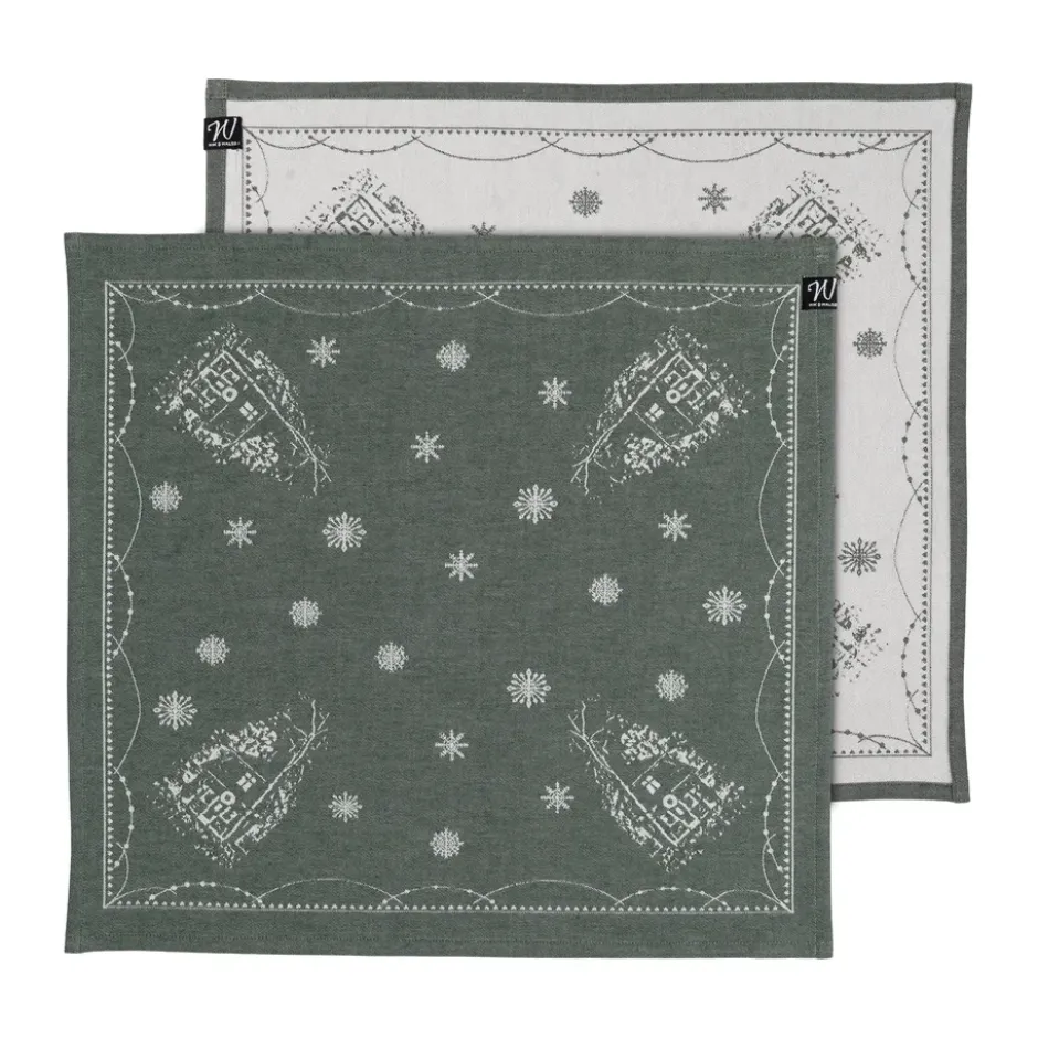 Julemorgen tygservett 45x45 cm 2-pack, Vit-grön