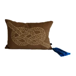 Knop kuddfodral, Brun-guld-blå, 27x40 cm