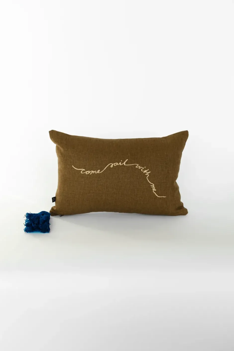 Knop kuddfodral, Brun-guld-blå, 27x40 cm