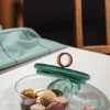 Loop låg skål med lock Ø15 cm, Klar-teal-amber