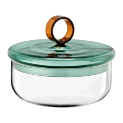 Loop låg skål med lock Ø15 cm, Klar-teal-amber