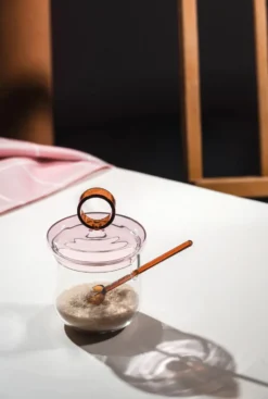 Loop sockerskål inkl sked Ø14 cm, Klar-pink-amber
