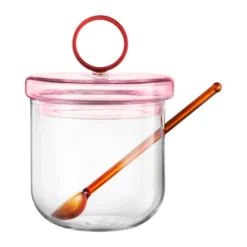 Loop sockerskål inkl sked Ø14 cm, Klar-pink-amber