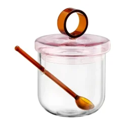 Loop sockerskål inkl sked Ø14 cm, Klar-pink-amber