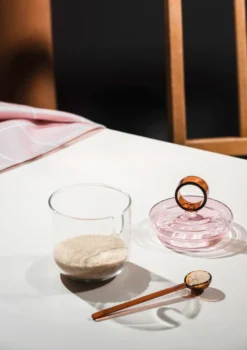 Loop sockerskål inkl sked Ø14 cm, Klar-pink-amber