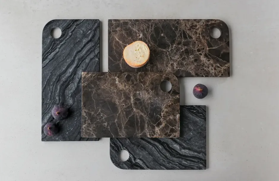 Marble serveringsbricka large 18x38 cm, Black-grey