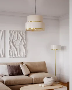 Marcel taklampa Ø50 cm, Mässing-vit