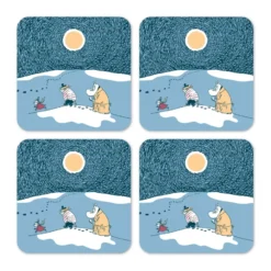 Månsken i snön glasunderlägg vinter 2021 4-pack, 9x9 cm