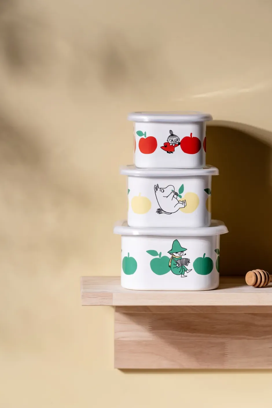Mumin emaljburk med lock 1,5 L, Joyfull Apples-grön