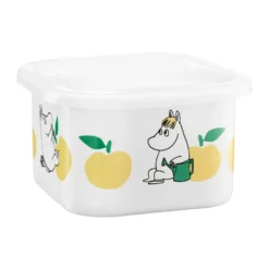 Mumin emaljburk med lock 1 L, Joyfull Apples-gul