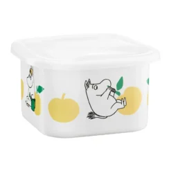 Mumin emaljburk med lock 1 L, Joyfull Apples-gul