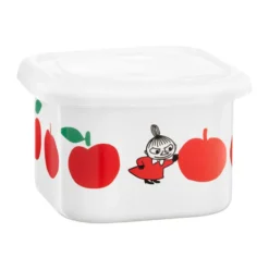Mumin emaljburk med lock 0,67 L, Joyfull Apples-röd